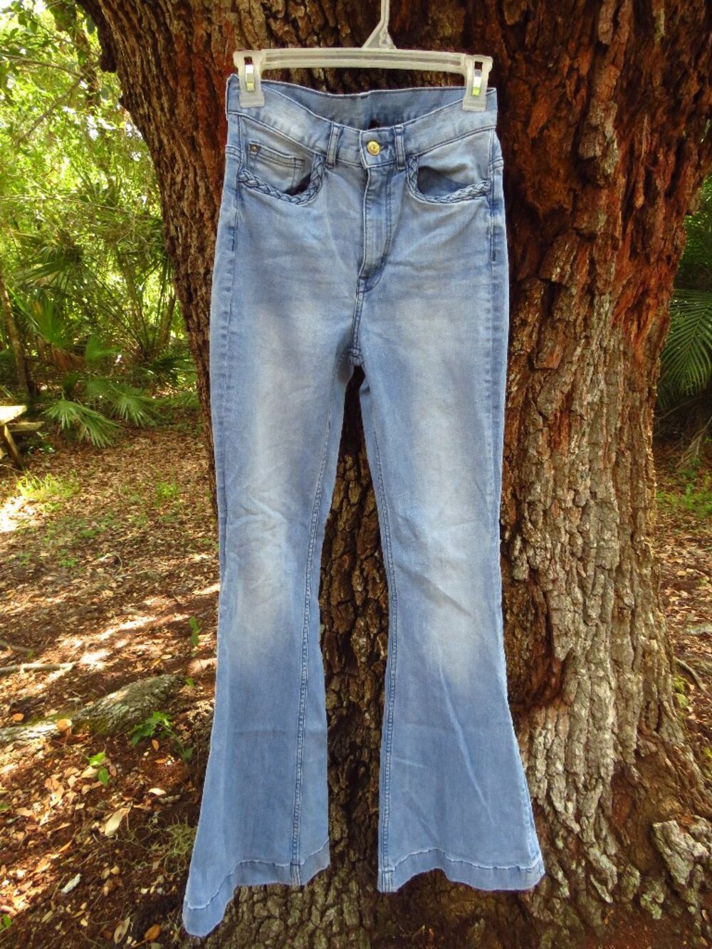 Divided H & M Womens Size 6 Mid Rise Bell Bottom Jeans braided trim